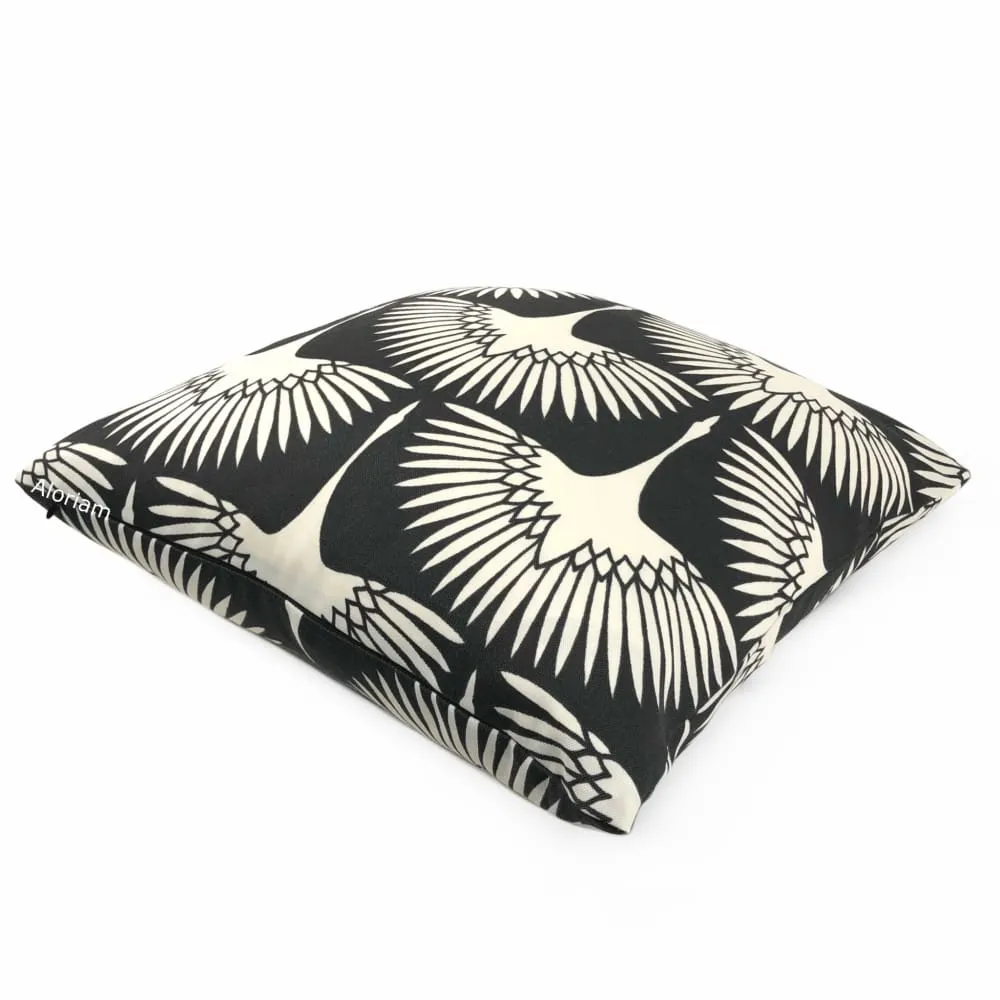 Black Cream Cranes Indoor Outdoor Pillow Cover