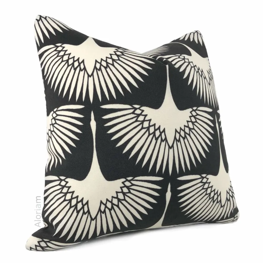 Black Cream Cranes Indoor Outdoor Pillow Cover