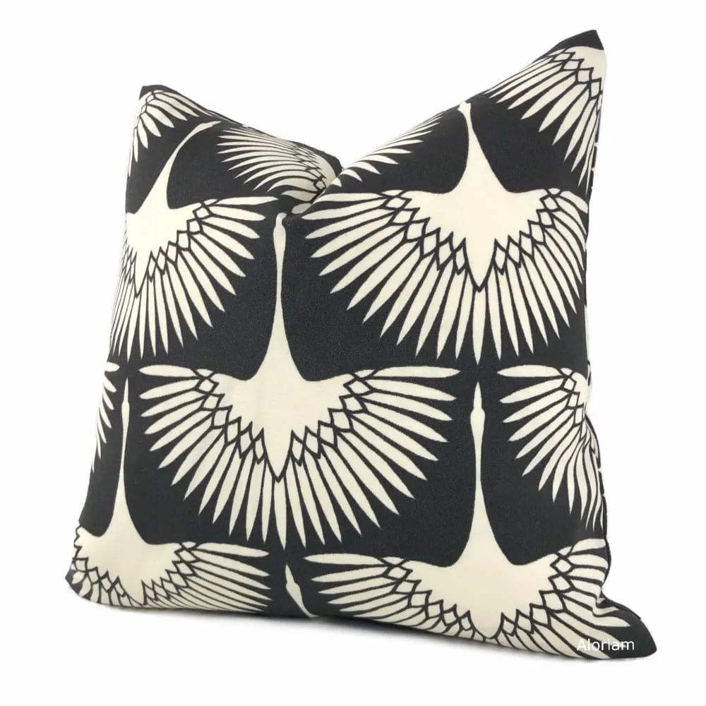 Black Cream Cranes Indoor Outdoor Pillow Cover