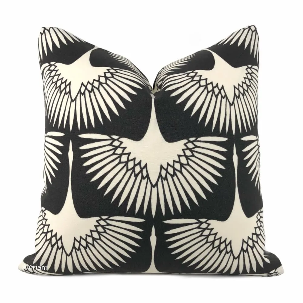 Black Cream Cranes Indoor Outdoor Pillow Cover