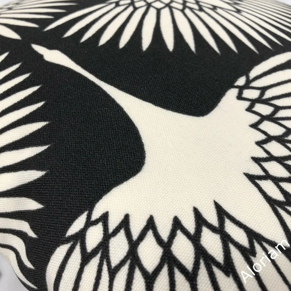 Black Cream Cranes Indoor Outdoor Pillow Cover