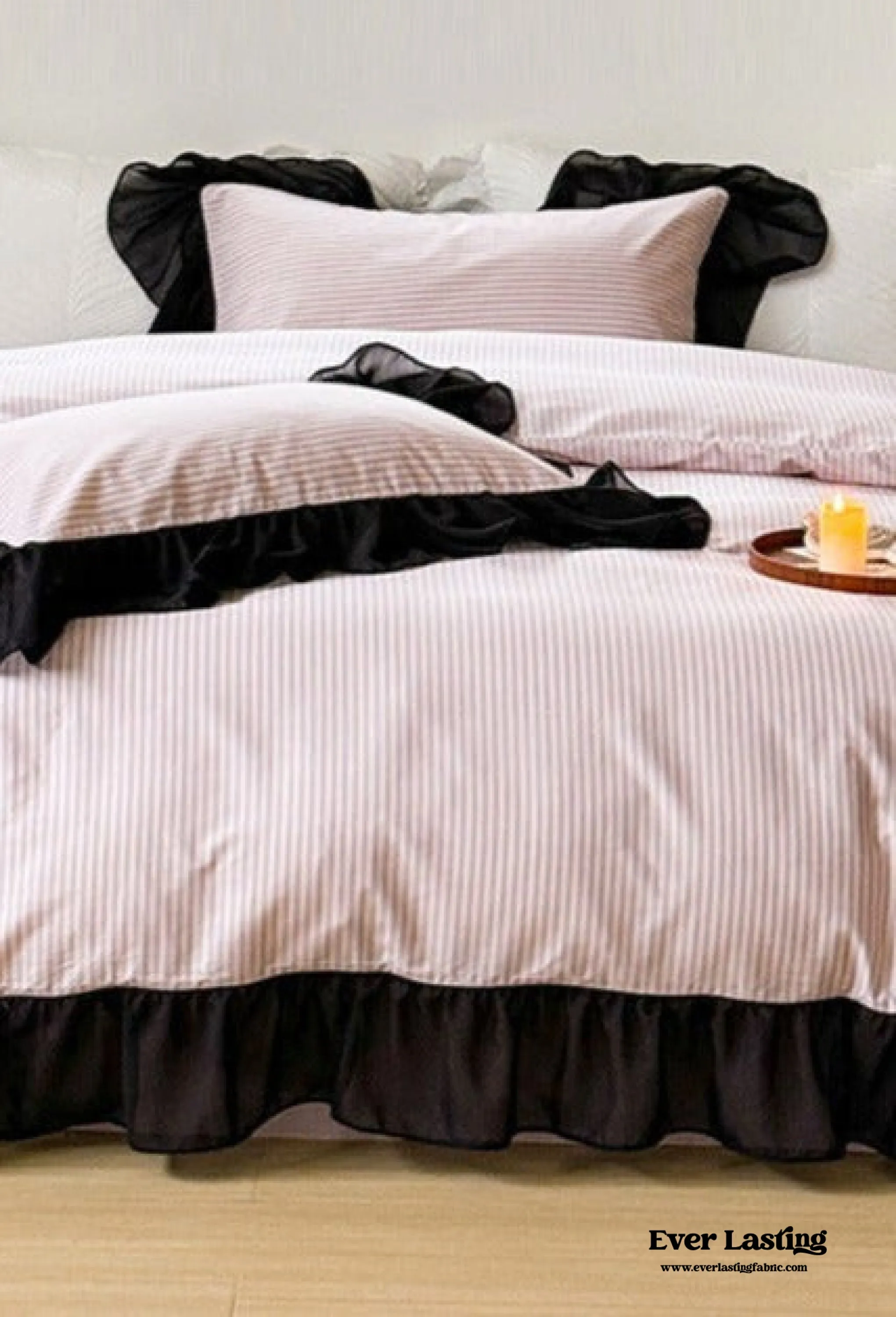 Black Lace Stripe Pastel Bedding Set / Pink