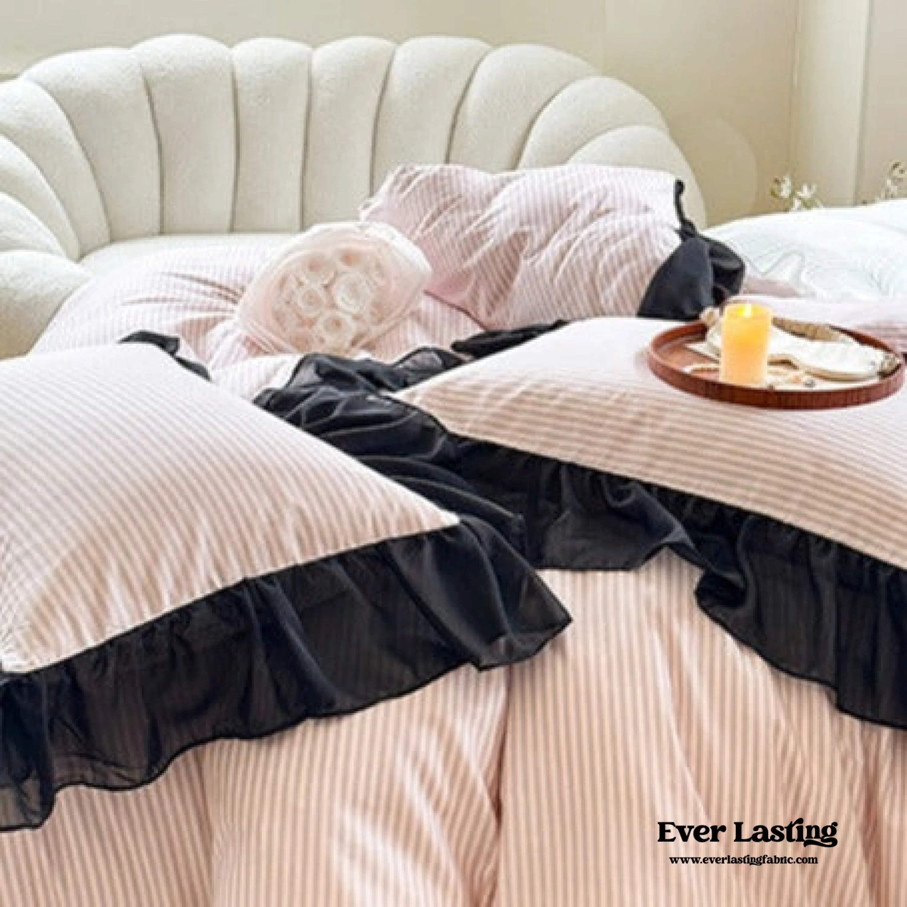 Black Lace Stripe Pastel Bedding Set / Pink