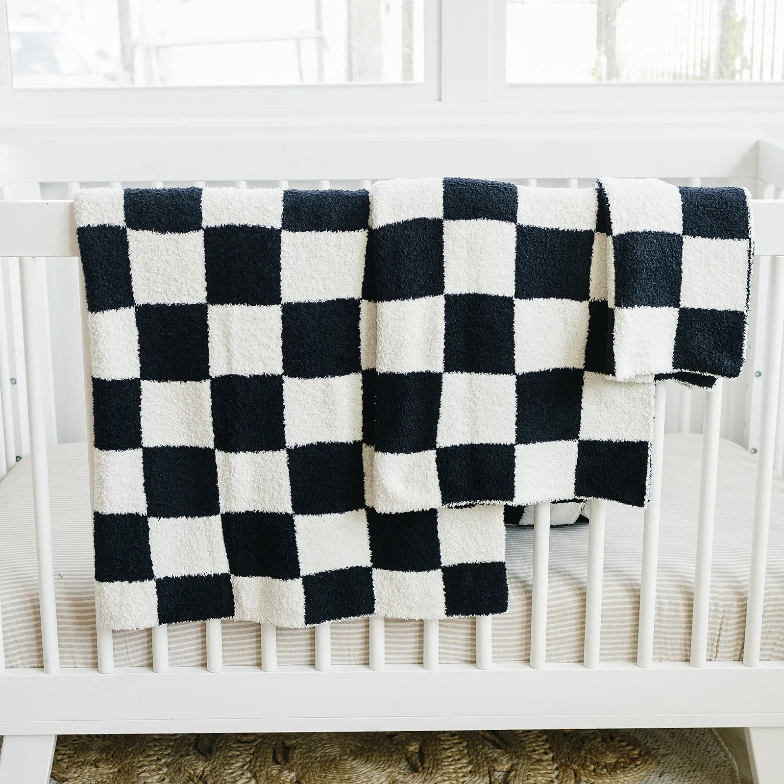 Black   White Checkered Plush Blanket