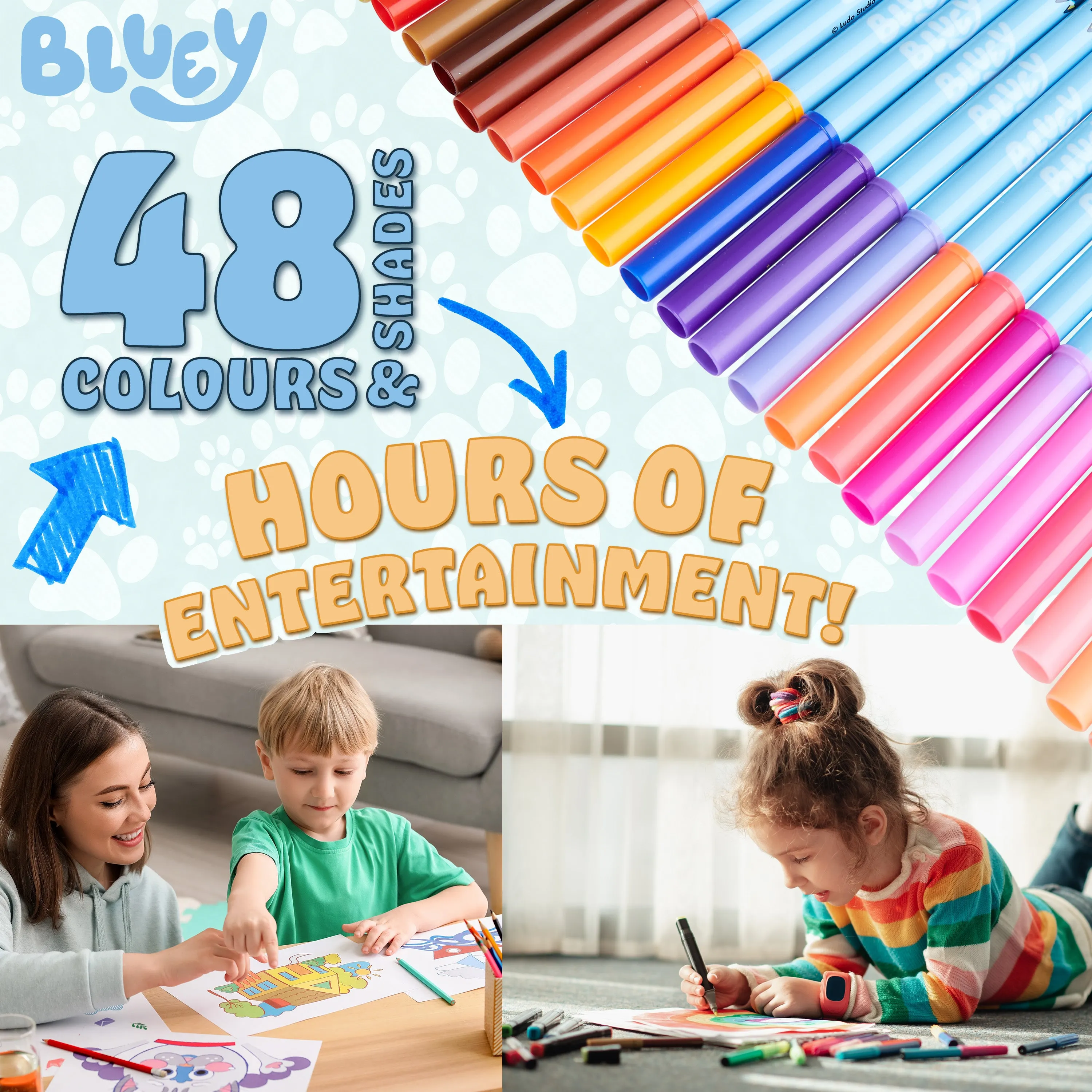 Bluey Colouring Pens for Kids -  48 Piece Set