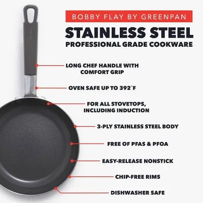 Bobby Flay 2pk (8" and 10") Stainless Steel Ceramic Nonstick Fry Pan Set