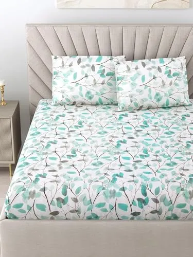 Bombay Dyeing Fiesta 100% Combed Cotton with Mercerarised Finish King Bedsheet with 2 Pillow Cover (Sea Green)