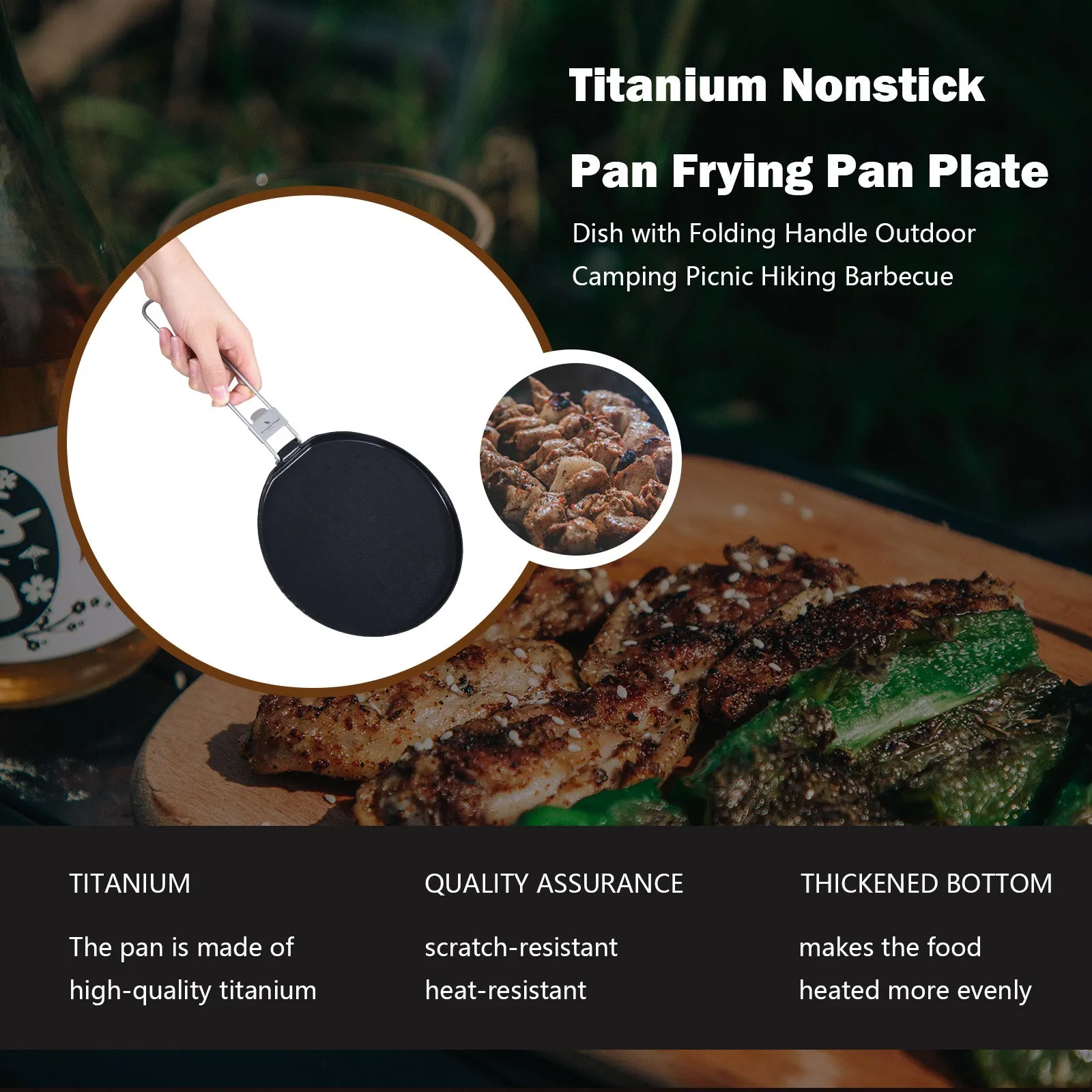 Boundless Voyage TTitanium Non-stick Frying Pan 7.2 inch Plate Dish with Folding Handle Outdoor Camping Picnic Hiking Barbecue Titanium Pan