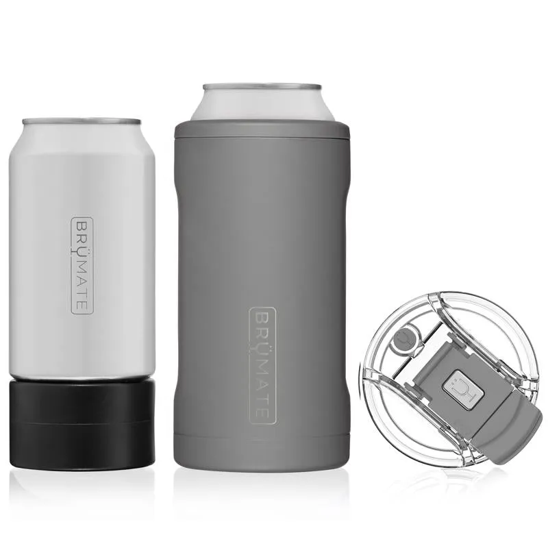 BruMate Hopsulator Trio 16 oz 3-in-1 Matte Gray BPA Free Vacuum Insulated Tumbler