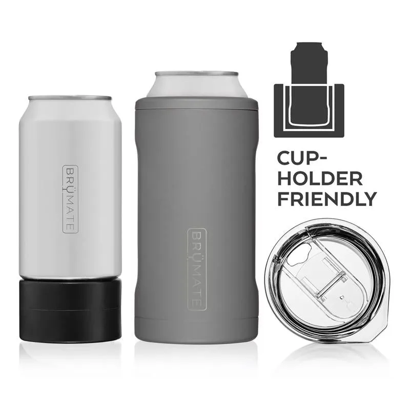 BruMate Hopsulator Trio 16 oz 3-in-1 Matte Gray BPA Free Vacuum Insulated Tumbler