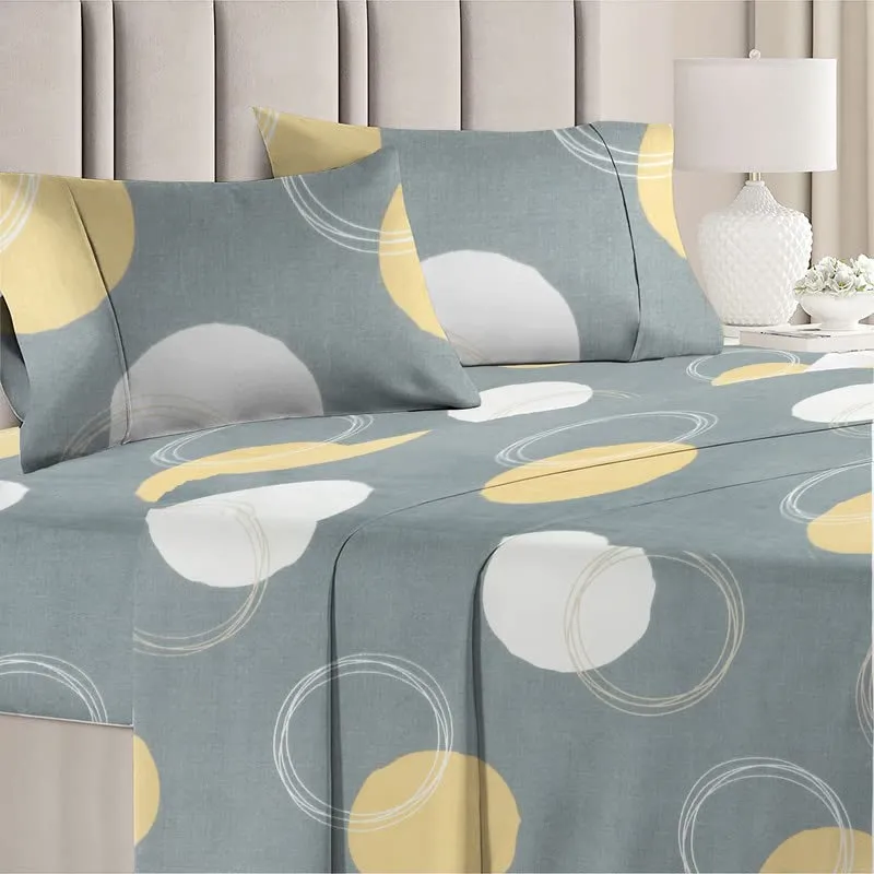 BSB HOME 160 TC Glace Cotton Double Floral Bedsheet with 2 Pillow Covers | 125 GSM Soft Brushed - Breathable & Wrinkle Free - (90 X 90 Inch, Grey & Beige & Yellow)