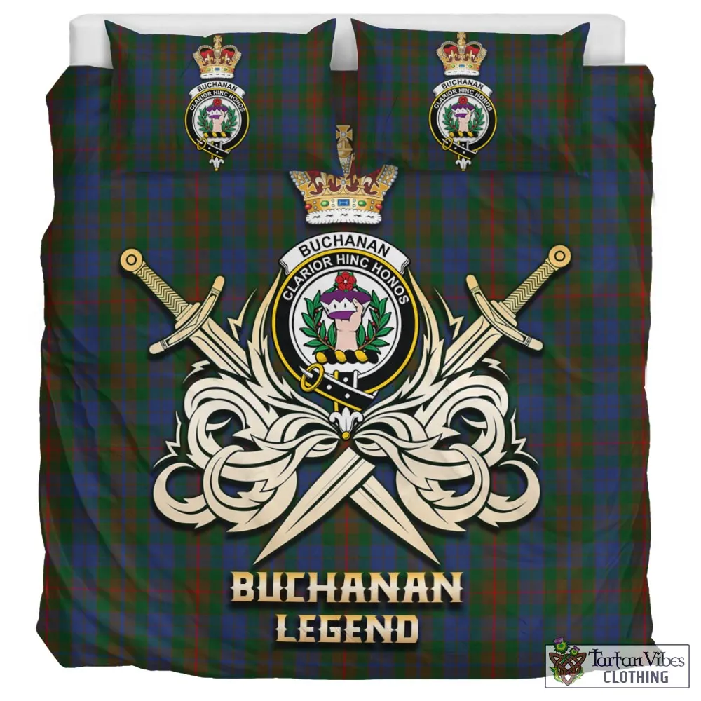 Buchanan Hunting Tartan Bedding Set with Clan Crest and the Golden Sword of Courageous Legacy