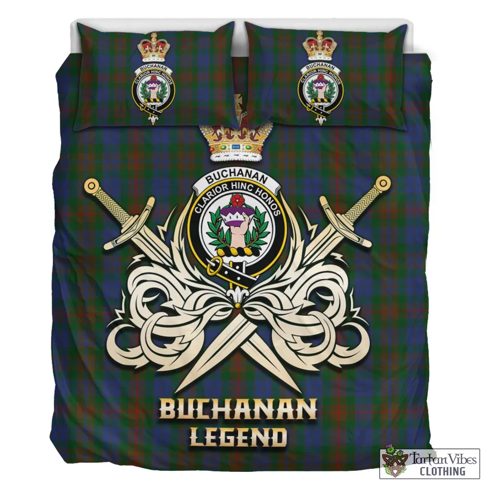 Buchanan Hunting Tartan Bedding Set with Clan Crest and the Golden Sword of Courageous Legacy