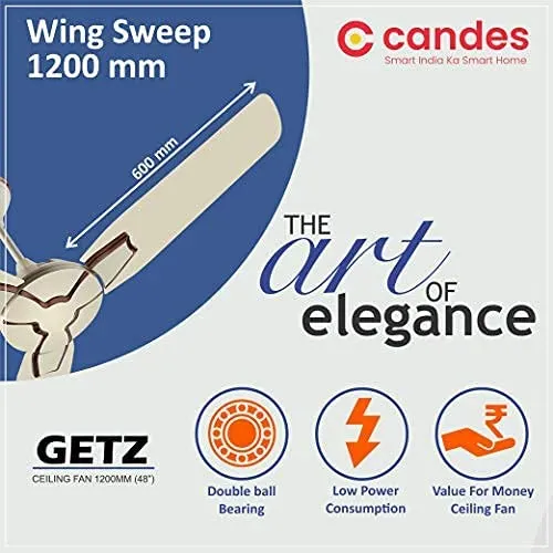 Candes Getz Ceiling Fans for Home 1200mm / 48 inch | BEE 3 Star Rated, High Air Delivery, Noiseless & Energy Efficient | 1 1 Years Warranty | Ivory