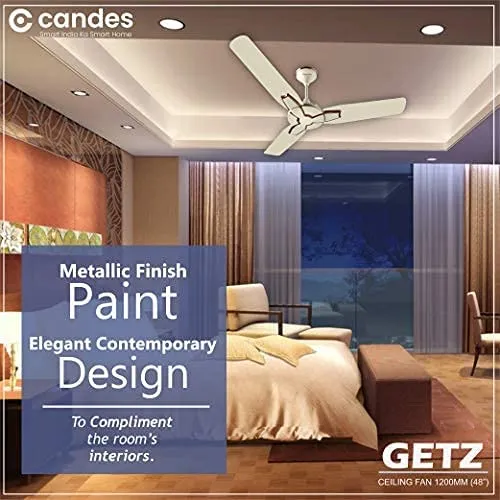 Candes Getz Ceiling Fans for Home 1200mm / 48 inch | BEE 3 Star Rated, High Air Delivery, Noiseless & Energy Efficient | 1 1 Years Warranty | Ivory