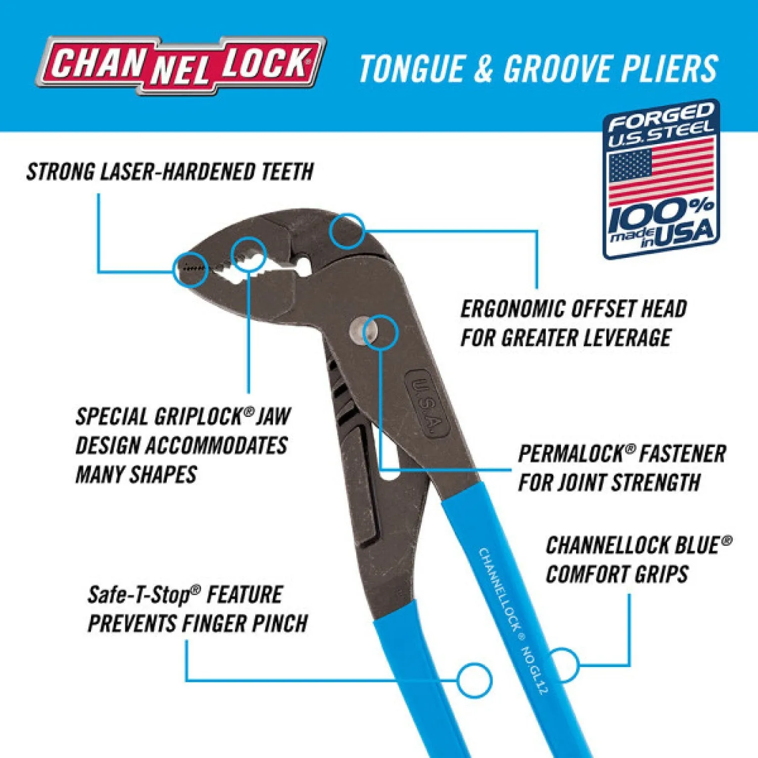 Channellock GL12 12.5-inch GRIPLOCK Tongue & Groove Pliers