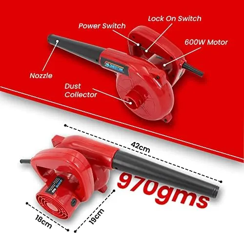 Cheston 500W 2 in 1 Air Blower and Vacuum Cleaner for Home 13000 r/min Copper Wiring Electric Blower (Yellow)   5 Meter Extension 2 Pin CordCapacity Upto 1000W (Red)