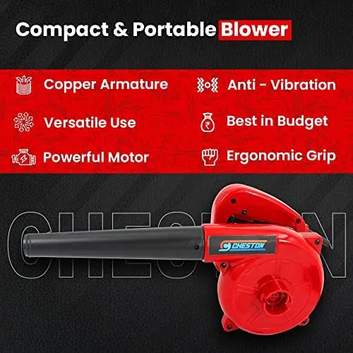 Cheston 500W 2 in 1 Air Blower and Vacuum Cleaner for Home 13000 r/min Copper Wiring Electric Blower (Yellow)   5 Meter Extension 2 Pin CordCapacity Upto 1000W (Red)