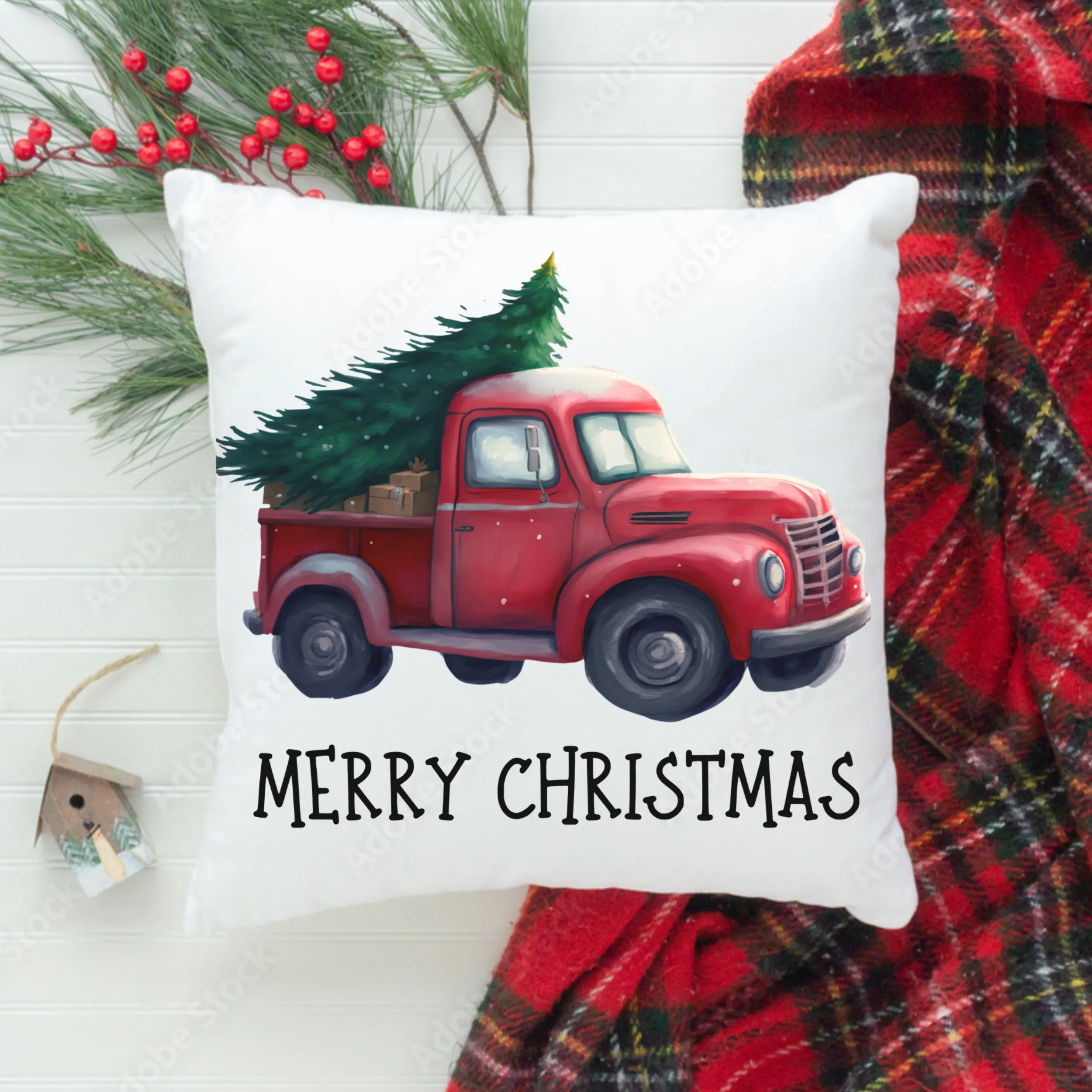 Christmas Pillow Covers, Bright Christmas Tree, Square Covers, Country Farmhouse Decor, Pillowcase Set, Farmhouse Tree, Porch Pillows, Entryway Decor