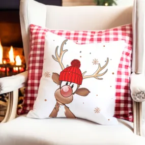 Christmas Pillowcovers, Funny Reindeer Square covers, Holiday Decor Pillowcase Set, Watercolor Designs, Oversize Rudolph