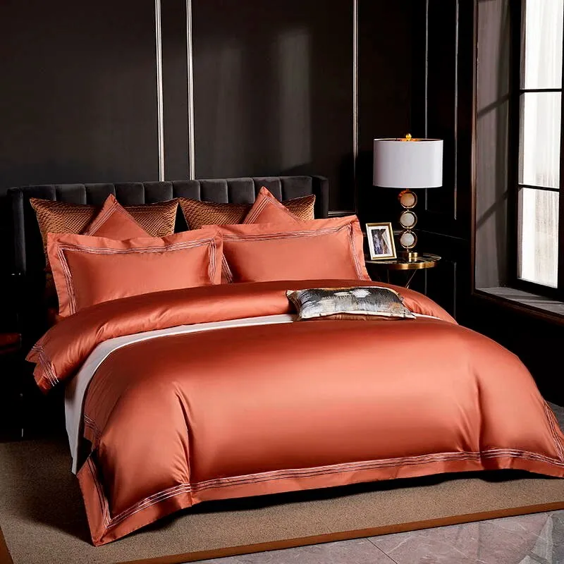 Citrus Orange Embroidered Bedding Set