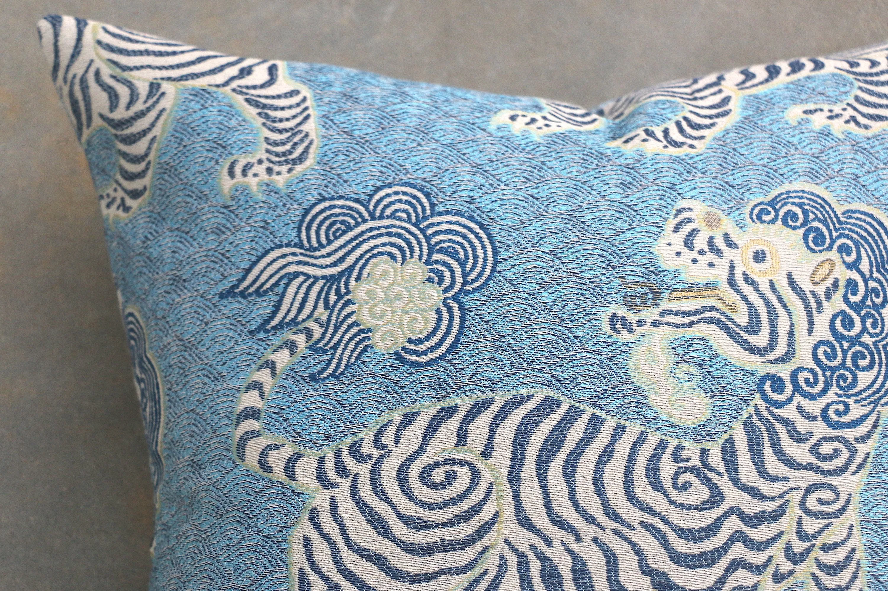 Clarence Pillow / Tibet Woven Jacquard Pillow Cover / Blue Cushion Cover / Lumbar, Accent, and Euro Sham Pillow Covers