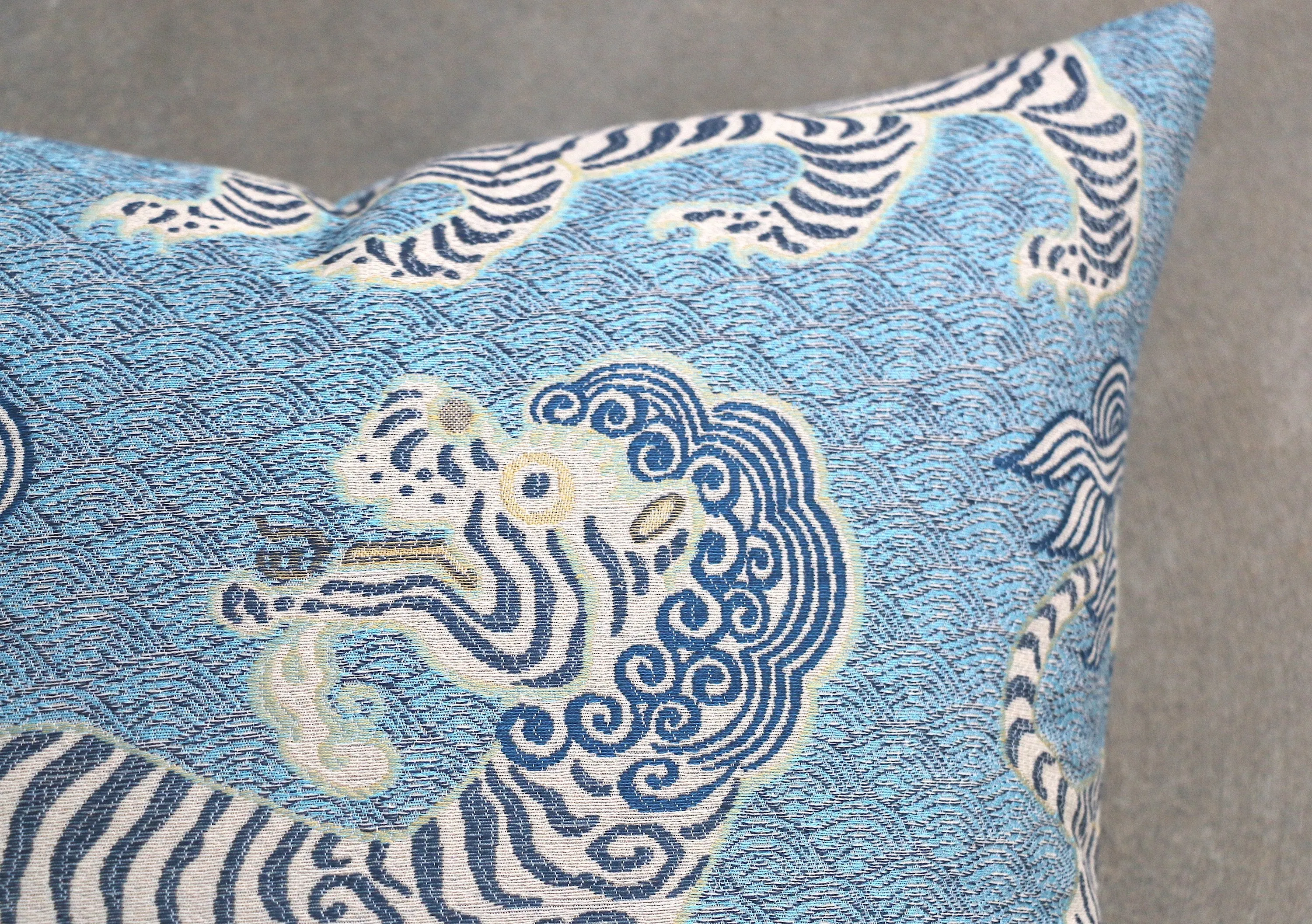 Clarence Pillow / Tibet Woven Jacquard Pillow Cover / Blue Cushion Cover / Lumbar, Accent, and Euro Sham Pillow Covers