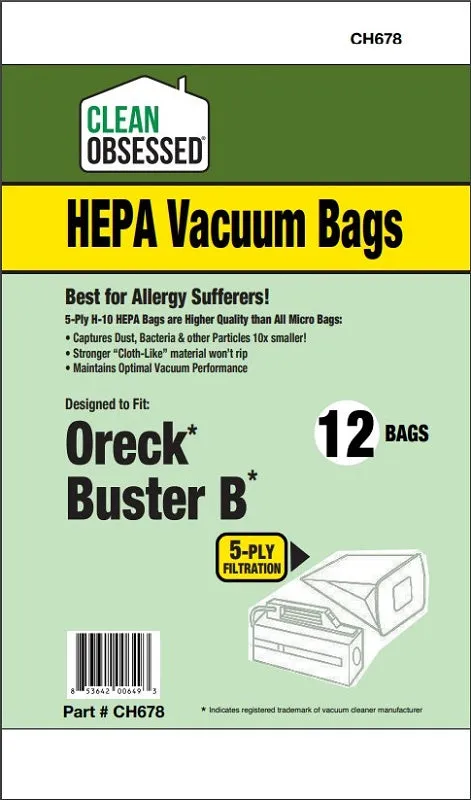 Clean Obsessed Hepa Vacuum Bags Oreck Buster B (CH678)