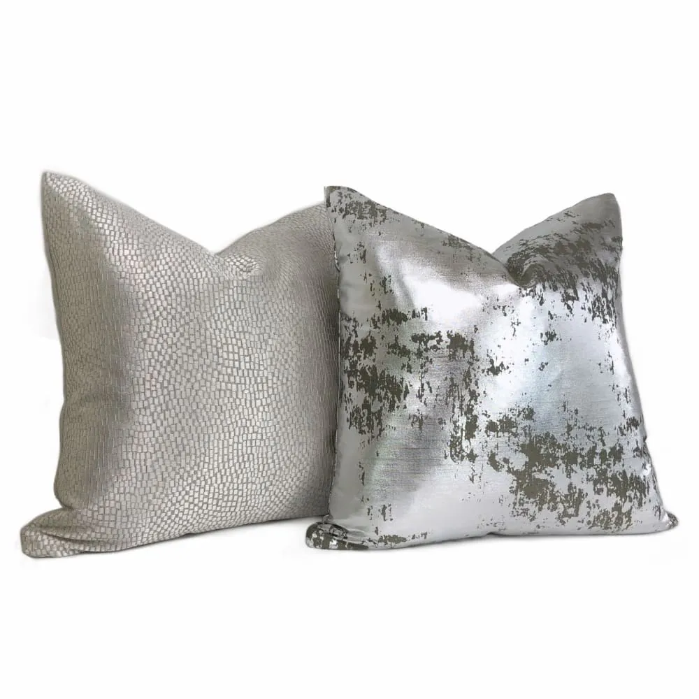 (CLEARANCE) Cinna Silver Gray Abstract Tile Pillow Cover