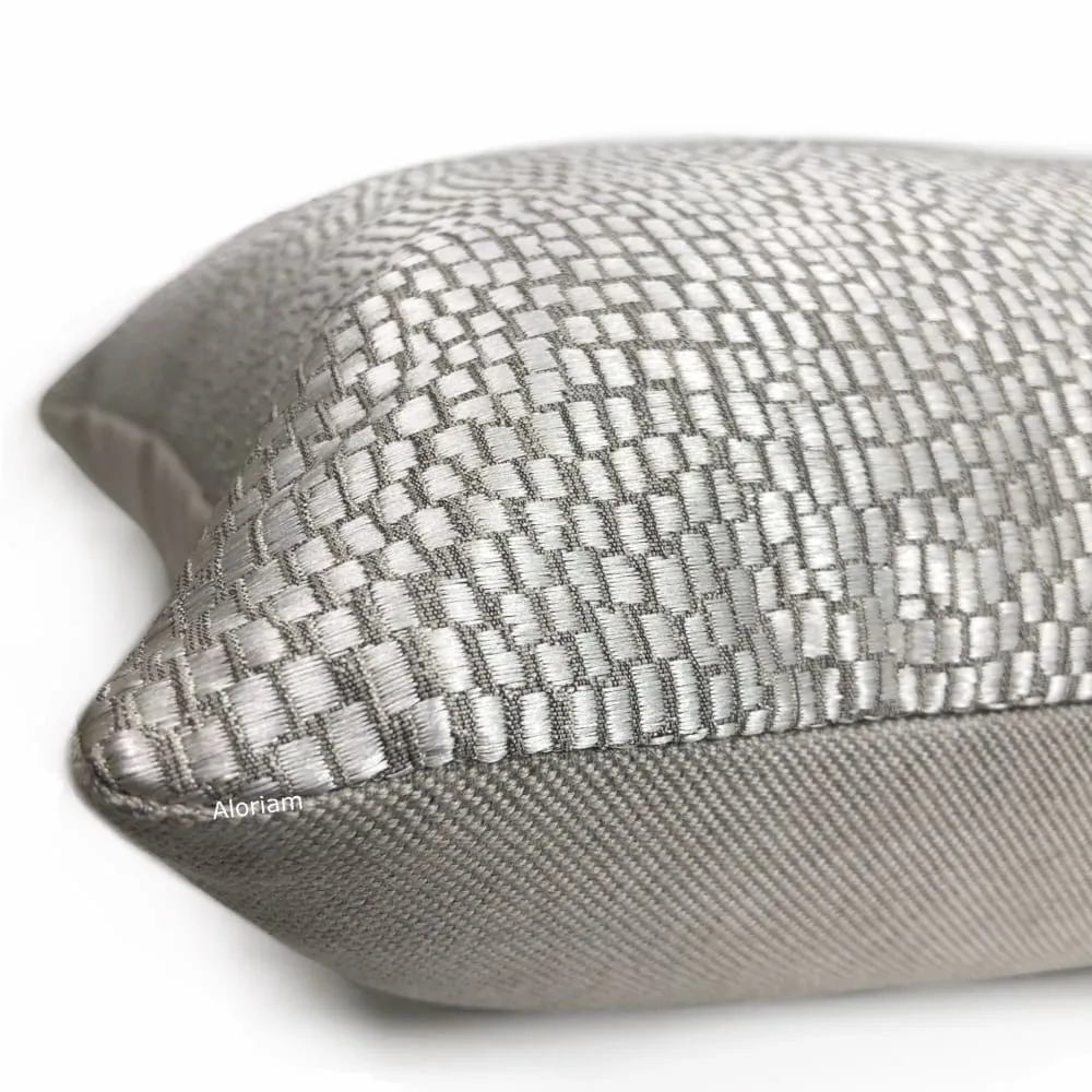 (CLEARANCE) Cinna Silver Gray Abstract Tile Pillow Cover