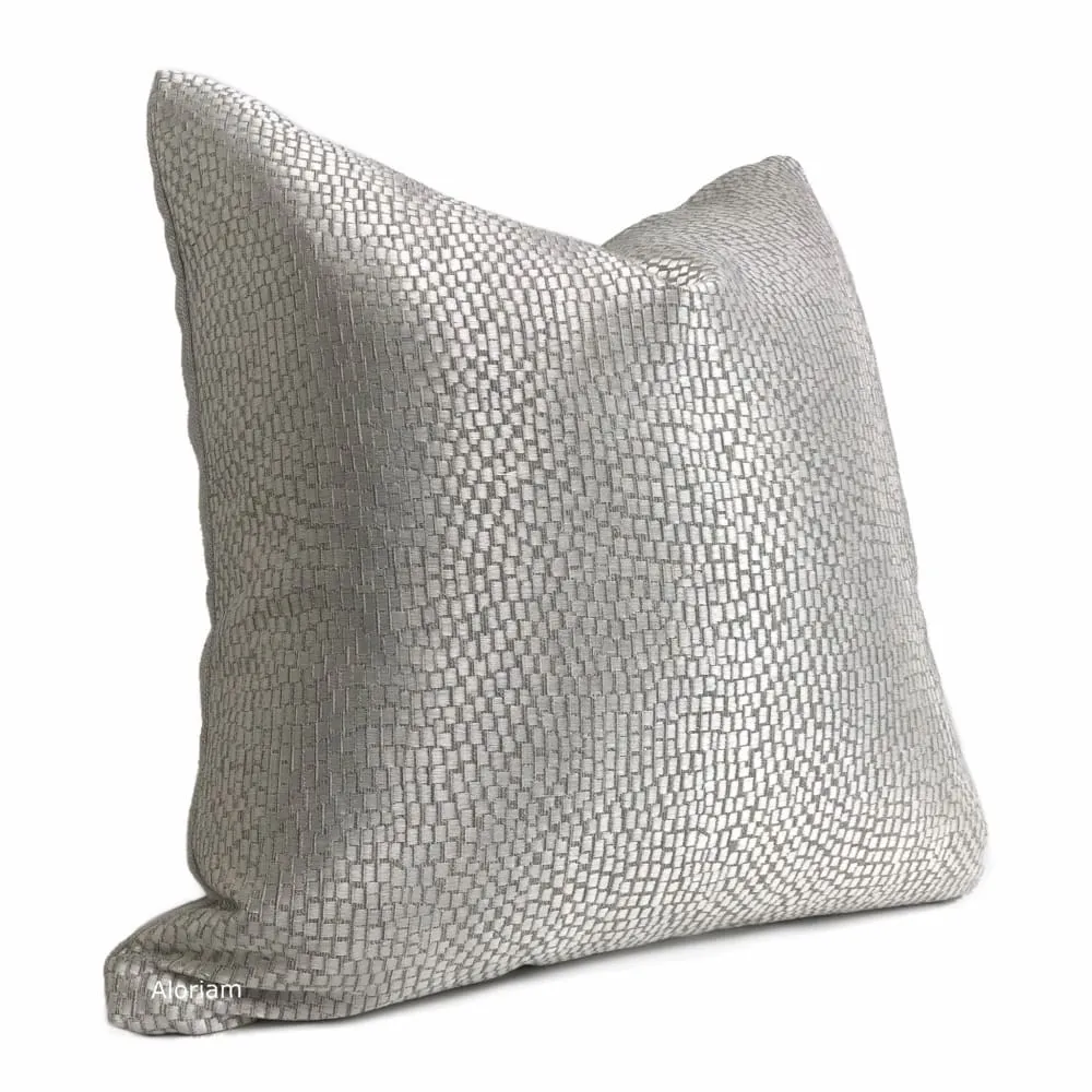 (CLEARANCE) Cinna Silver Gray Abstract Tile Pillow Cover