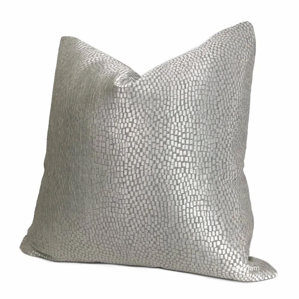 (CLEARANCE) Cinna Silver Gray Abstract Tile Pillow Cover