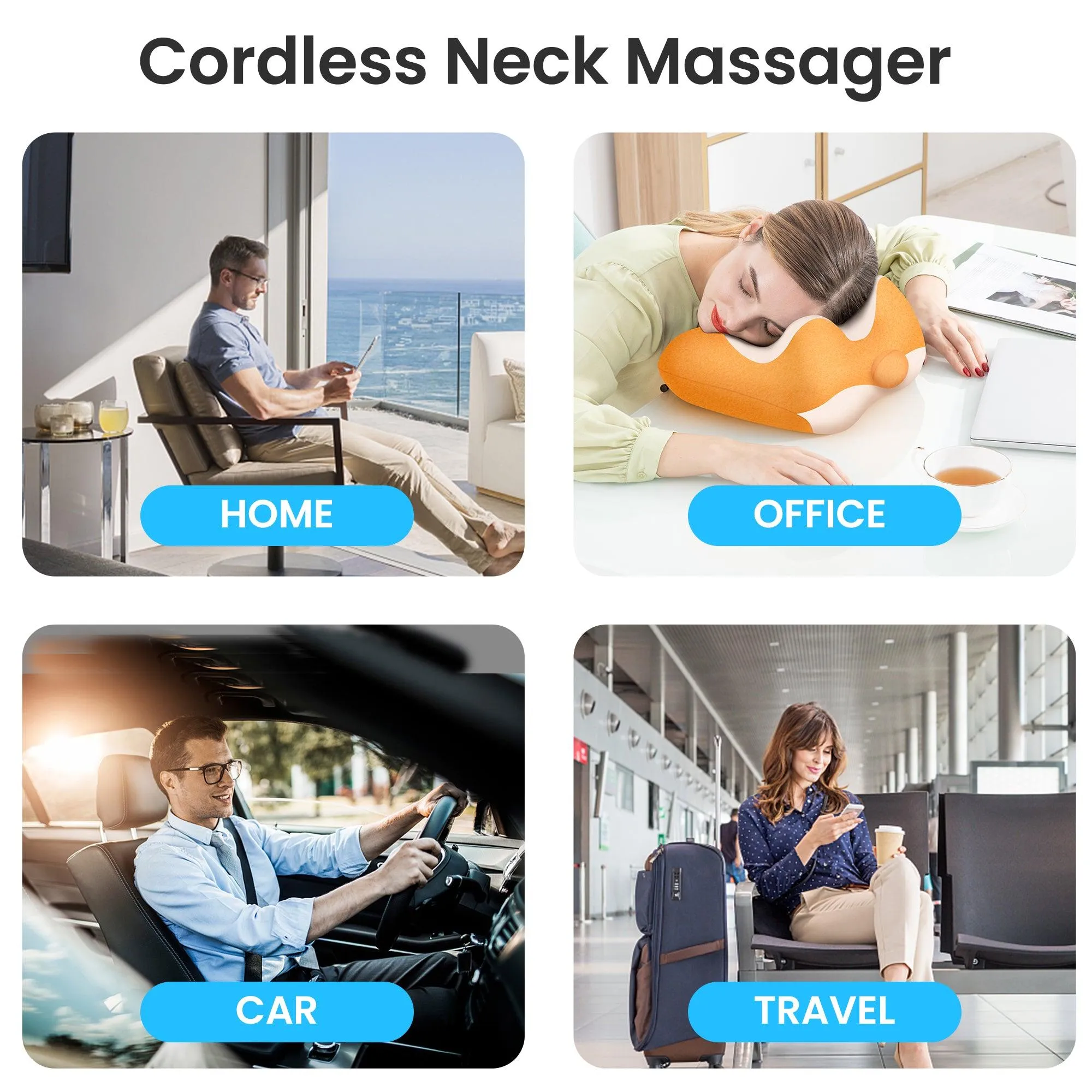 Comfier Cordless U-shaped Vibration Massage Pillow, Heating Neck Pillow for Travel Home Office, Gifts - 6902D-WM