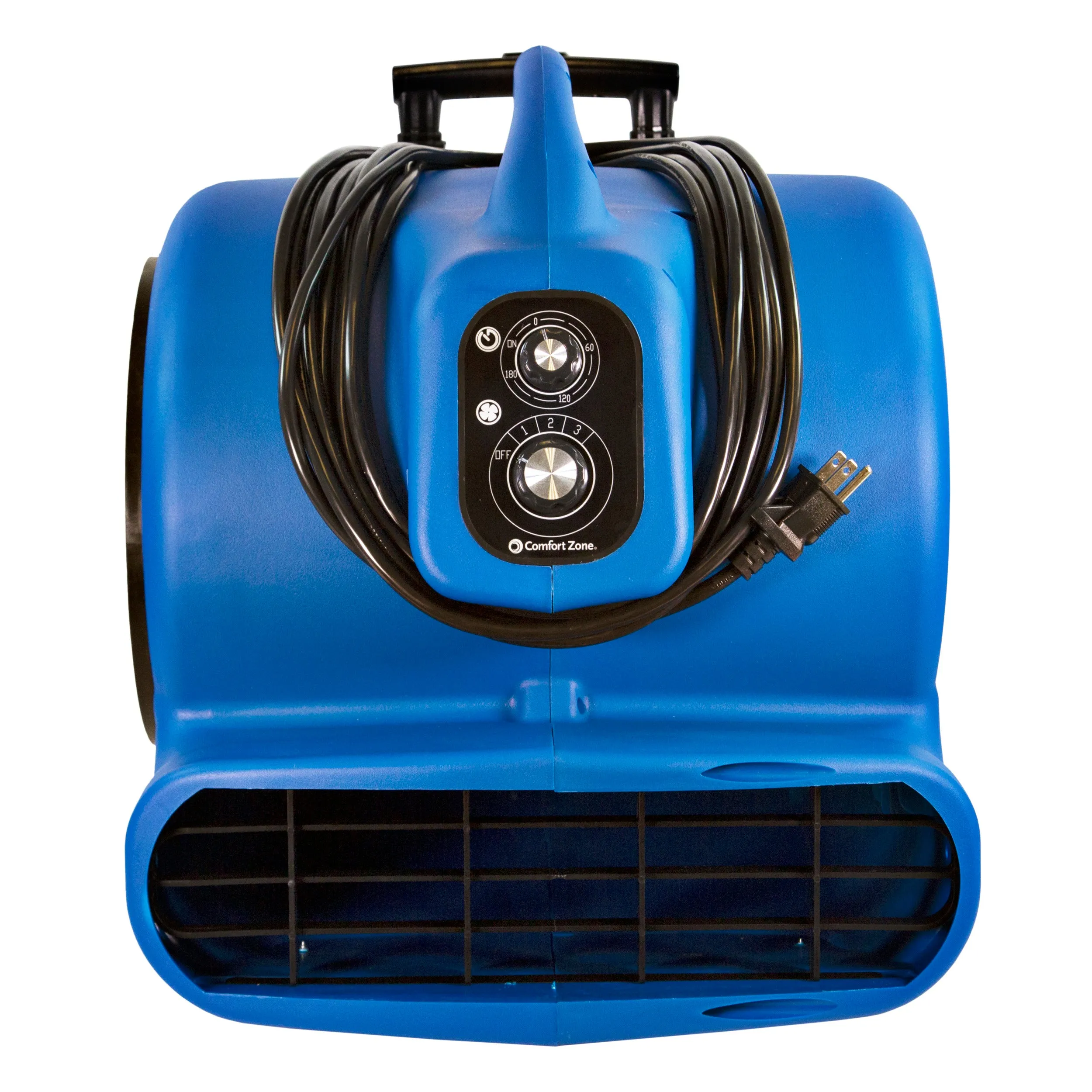 Comfort Zone Powergear 1 HP 3-Speed Carpet Dryer Blower Floor Fan with Timer in Blue