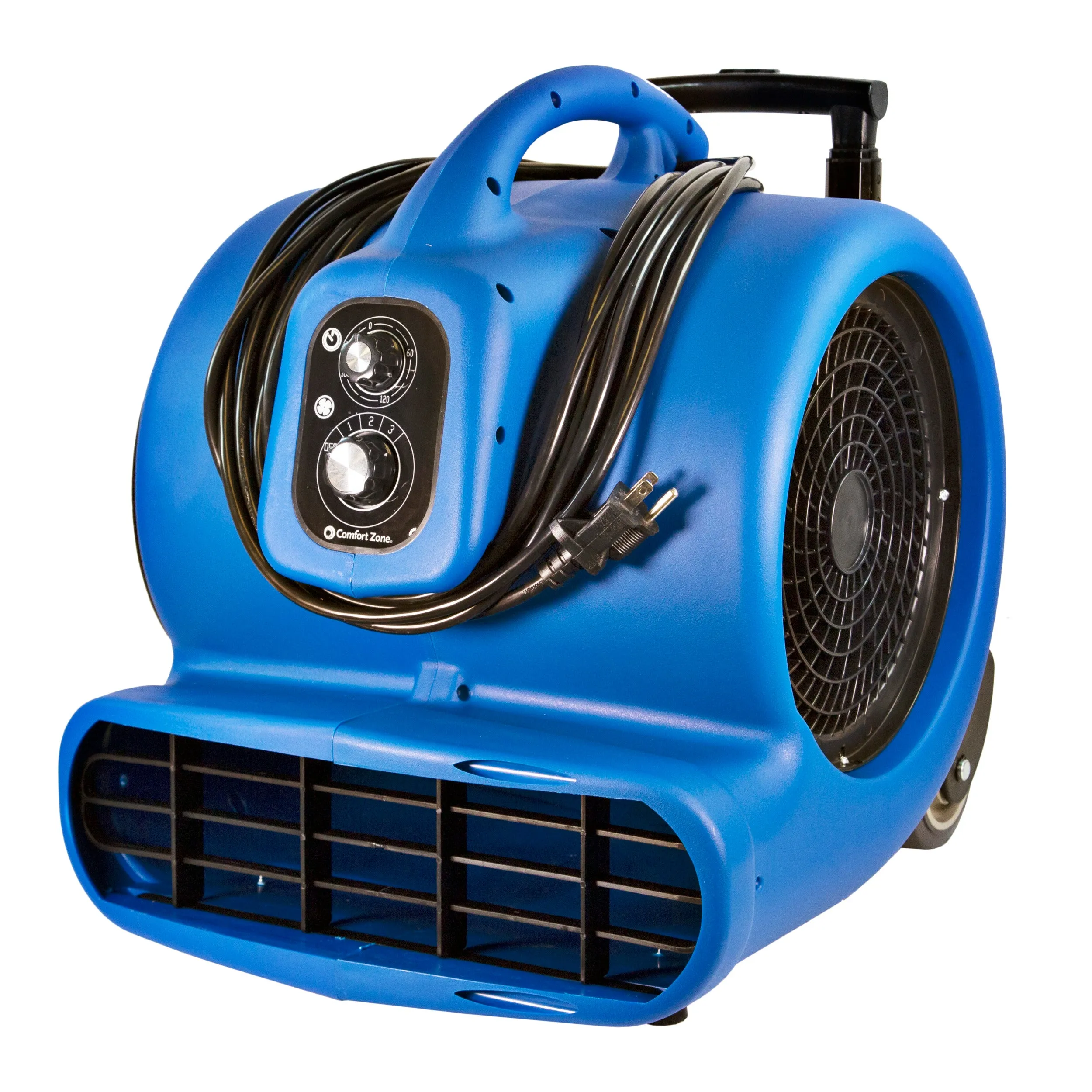 Comfort Zone Powergear 1 HP 3-Speed Carpet Dryer Blower Floor Fan with Timer in Blue