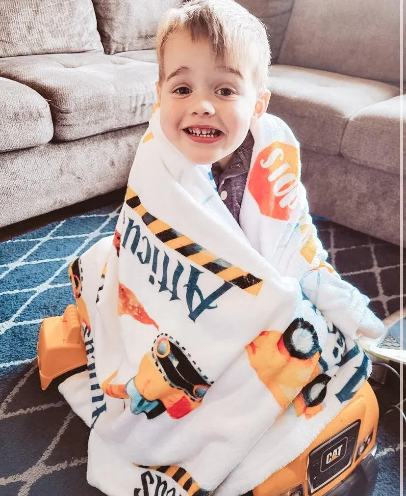 Construction Print Personalized Minky Blanket (Smooth Minky)