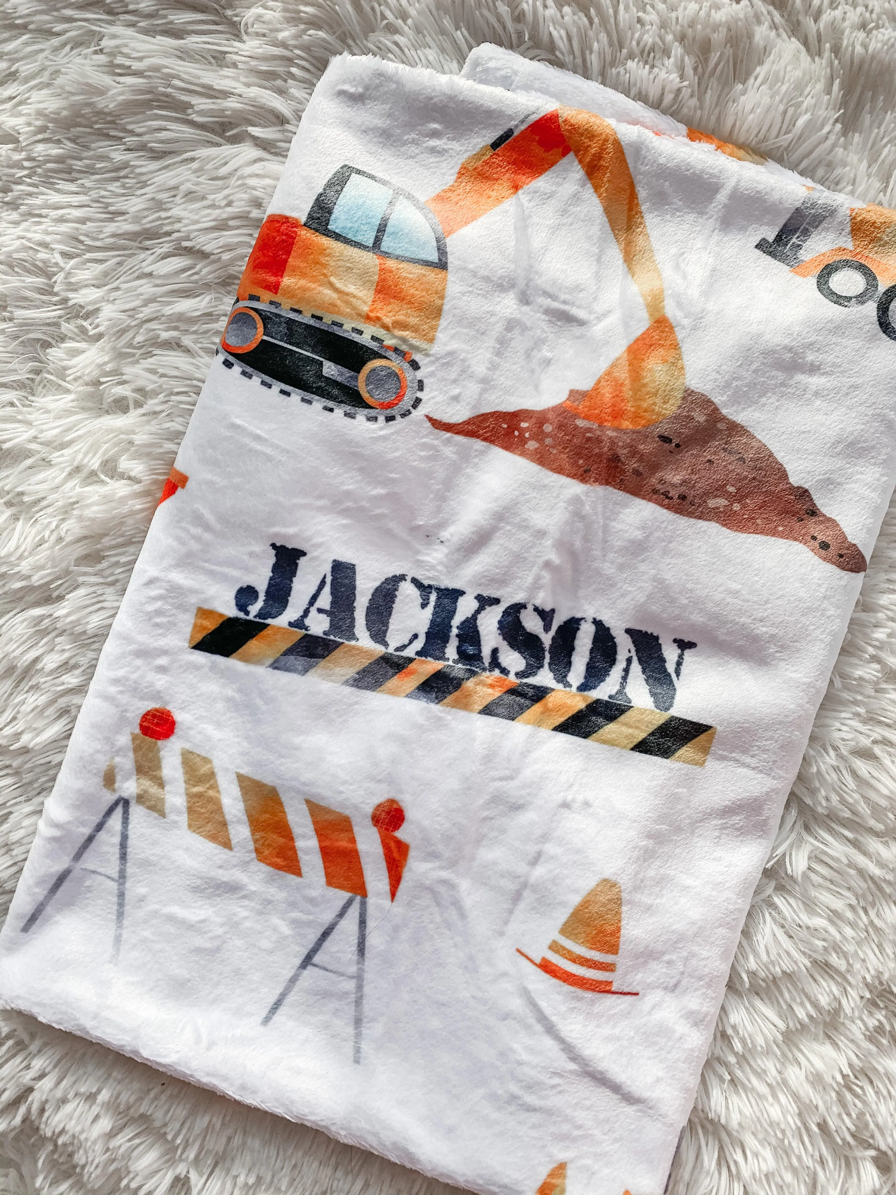 Construction Print Personalized Minky Blanket (Smooth Minky)