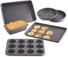 Cook N Home 6-Piece Heavy Gauge, Cake/Cookie/Muffin/Loaf Nonstick Bakeware Set, Black