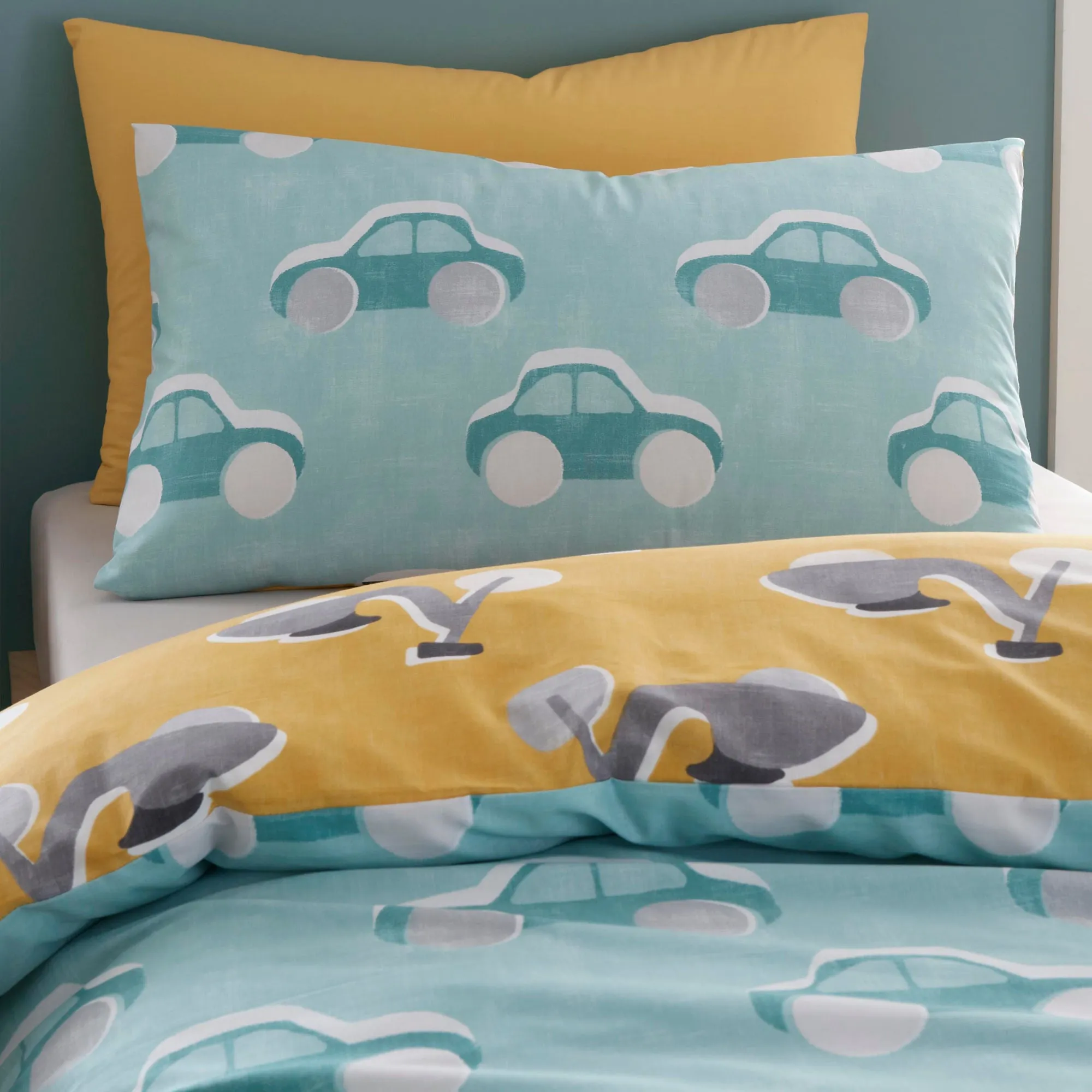 Cool Cars Duvet Cover Set by Bedlam in Duck Egg