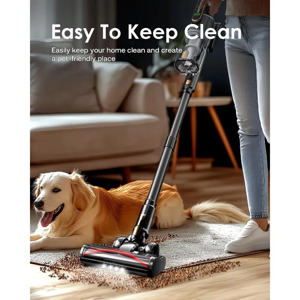 Cordless Vacuum Cleaner, 45Kpa 50 Mins Runtime Self-Standing Stick Vacuum Cleaners, LED Touch Screen 8 in 1 Vacuum for Pet Hair