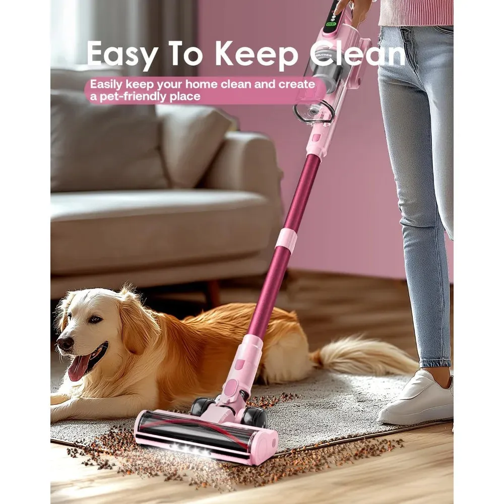 Cordless Vacuum Cleaner, 45Kpa 50 Mins Runtime Self-Standing Stick Vacuum Cleaners, LED Touch Screen 8 in 1 Vacuum for Pet Hair