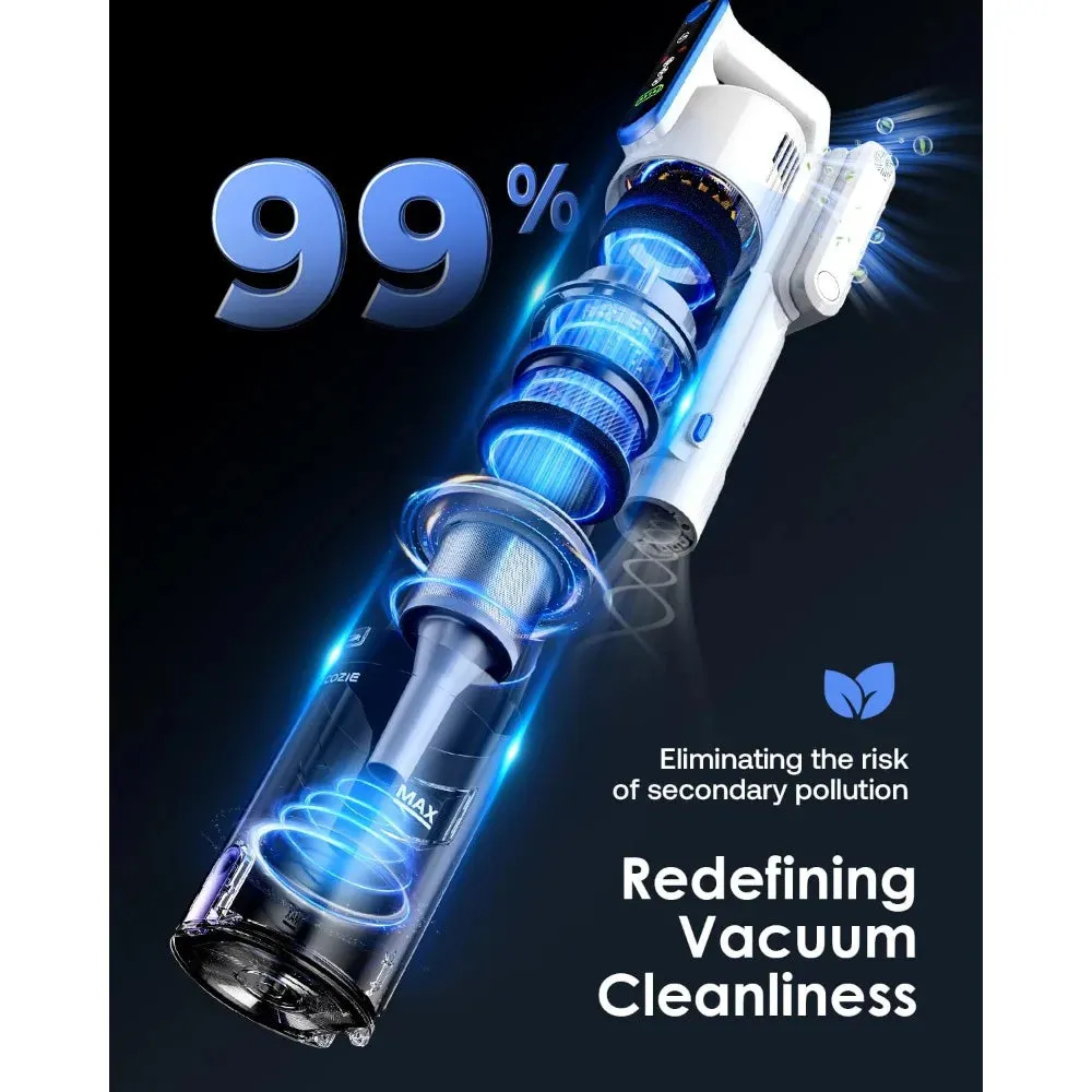 Cordless Vacuum Cleaner, 45Kpa 50 Mins Runtime Self-Standing Stick Vacuum Cleaners, LED Touch Screen 8 in 1 Vacuum for Pet Hair