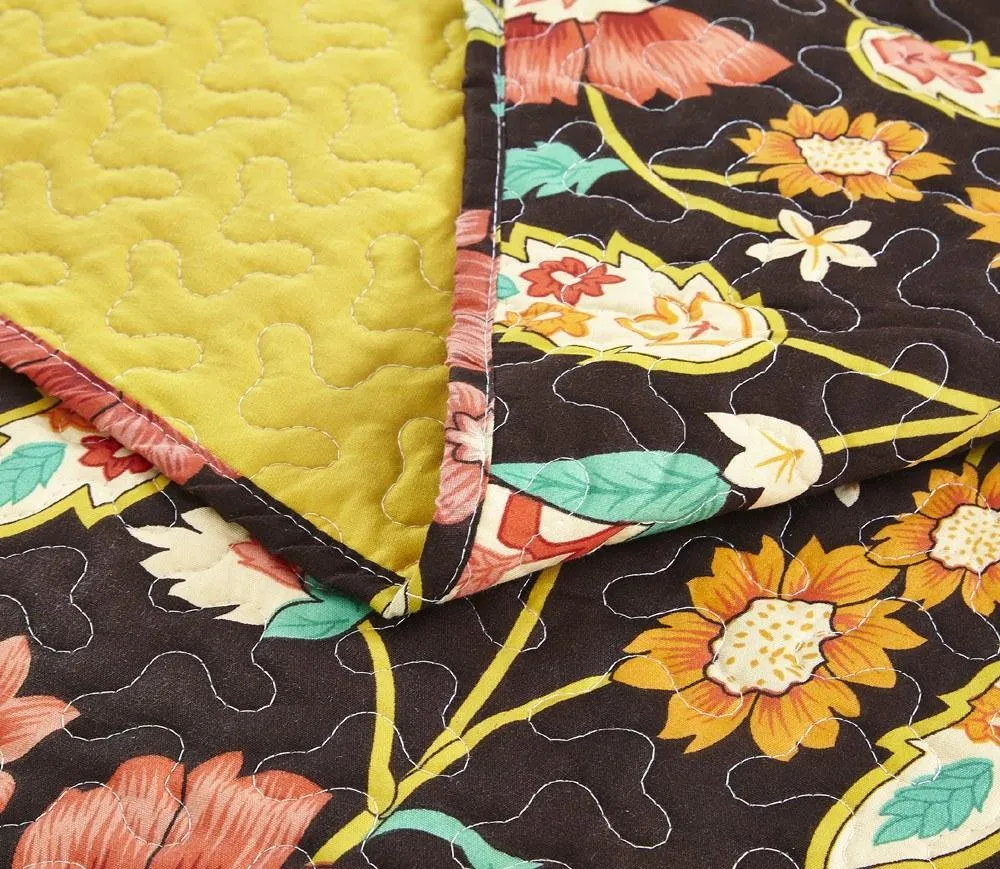 DaDa Bedding Marigold’s Floral Brown Yellow Botanical Garden Quilted Bedspread Set (HS-3330)