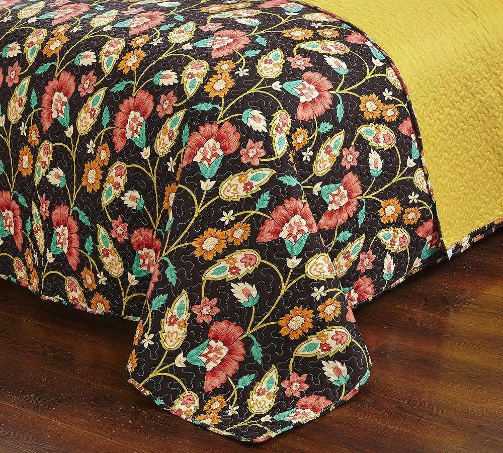 DaDa Bedding Marigold’s Floral Brown Yellow Botanical Garden Quilted Bedspread Set (HS-3330)