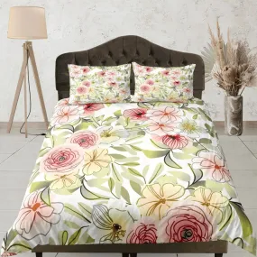 Dainty garden biophilic bedding, floral printed duvet cover queen, king, boho duvet, designer bedding, aesthetic bedding, maximalist decor