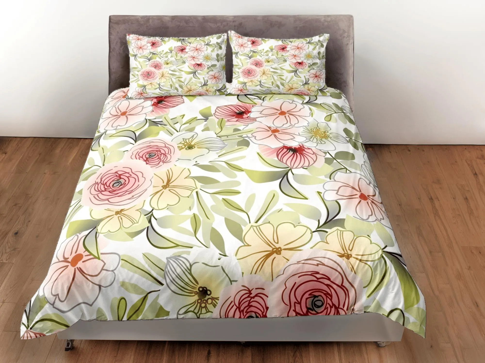 Dainty garden biophilic bedding, floral printed duvet cover queen, king, boho duvet, designer bedding, aesthetic bedding, maximalist decor