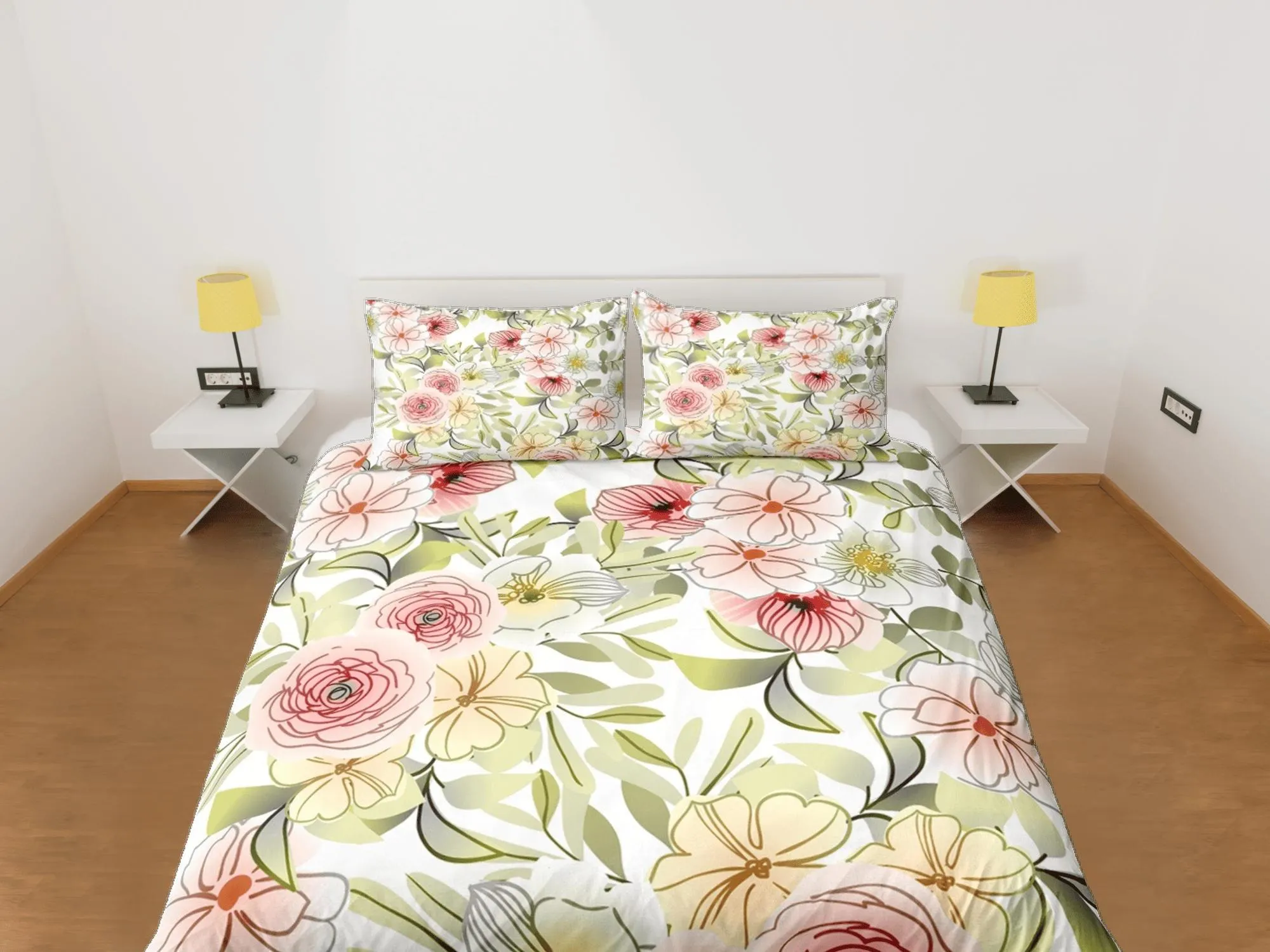 Dainty garden biophilic bedding, floral printed duvet cover queen, king, boho duvet, designer bedding, aesthetic bedding, maximalist decor