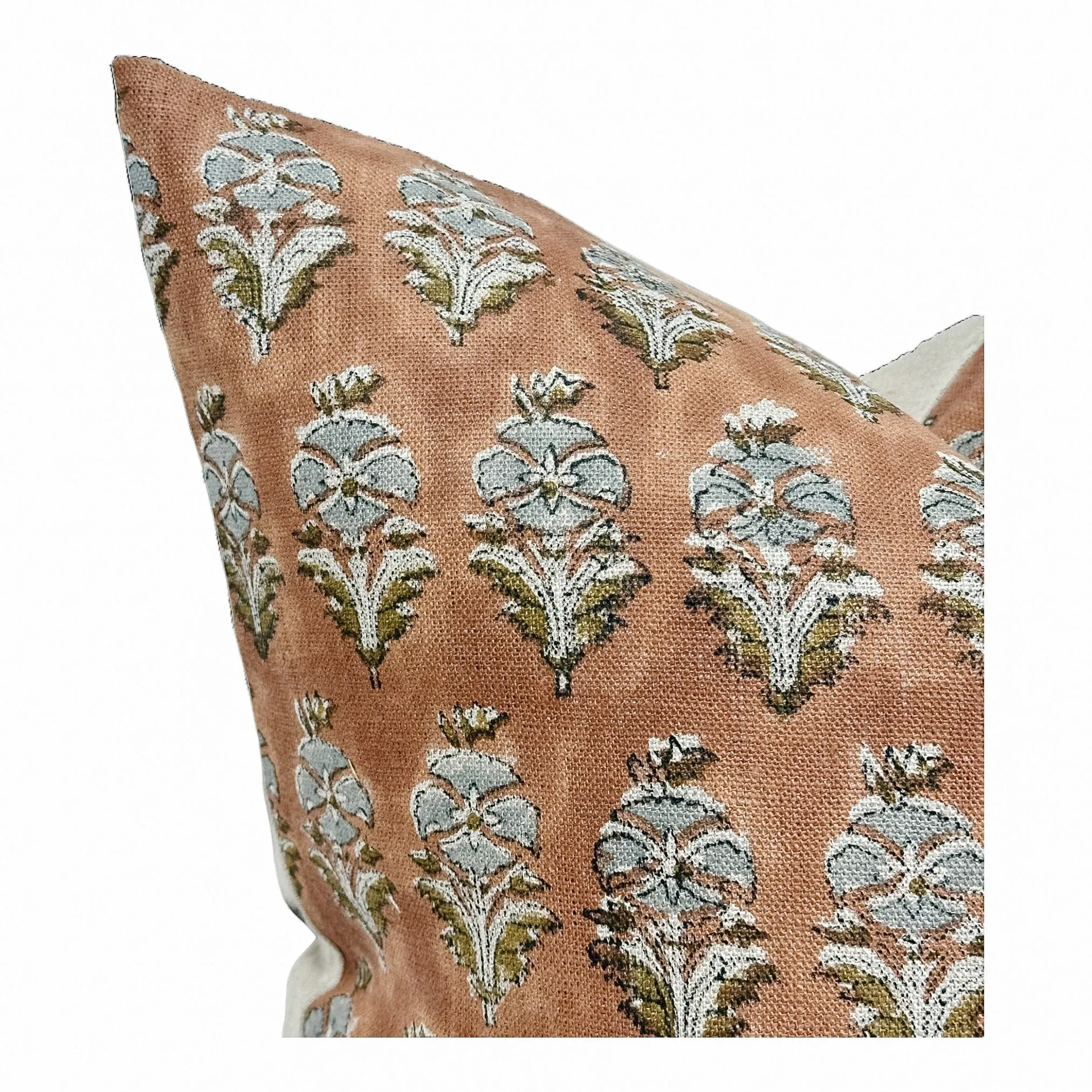 Designer "Ferndale" Floral  Block Print Pillow Cover