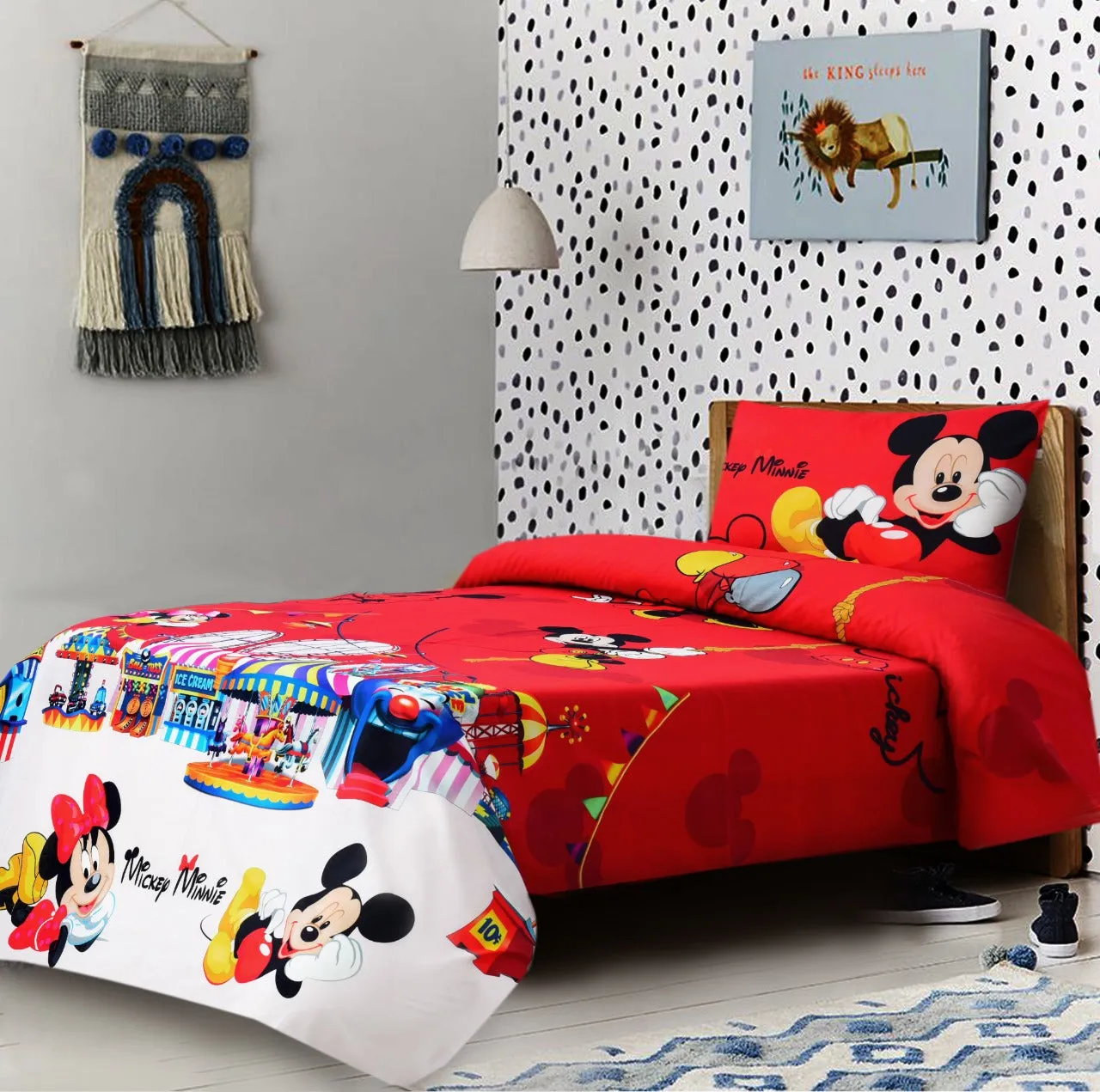 Digital Printed Junior Single Bed Sheet-Mickey Minnie