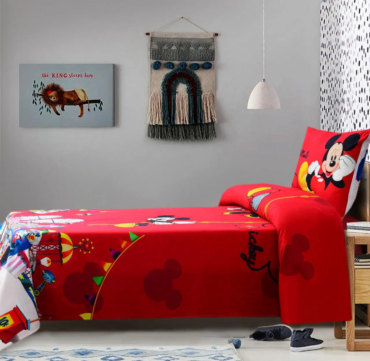 Digital Printed Junior Single Bed Sheet-Mickey Minnie